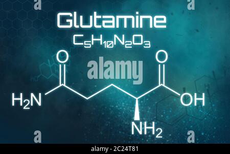 Formule chimique de la glutamine sur un fond futuriste Banque D'Images