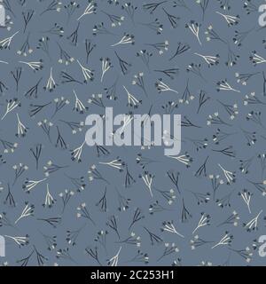 Motif de jardin gris hiver sans couture. Tige de graine de fleur tirée à la main pour un arrière-plan tendance. Gris acier Bleu froid ton coupé. Impression sur toute la page Illustration de Vecteur