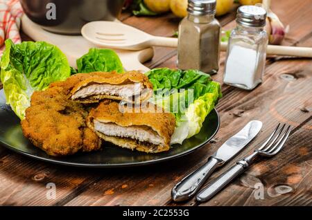 Wiener Schnitzel avec purée de pommes de terre, veau, repas délicieux et originaux Banque D'Images