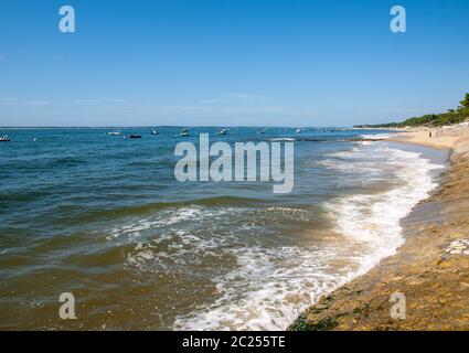 Bateaux amarrés dans la baie d'Arcachon, Gironde, France Banque D'Images