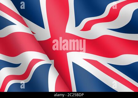 Drapeau de l'Union britannique Jack GB Waving illustration de l'ondulation du vent Banque D'Images