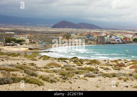 El Medano plage de surf au sud de Tenerife, Canaries, Espagne Banque D'Images