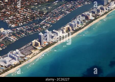 Littoral de Miami vu de haute altitude Banque D'Images