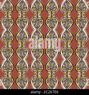 Dessin à la main motif cachemire motif sans couture. Arrière-plan à rayures verticales ornementales arabesque. Ogee Boho Damask textile peint Illustration de Vecteur