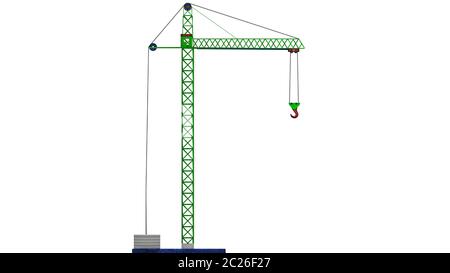 Modèle d'une grue jouet de couleur verte. Le rendu 3D Banque D'Images