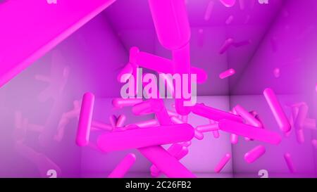 Abstract background néon. Capsules rose sur fond violet.. illustration 3D render Banque D'Images