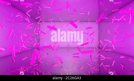 Abstract background néon. Capsules rose sur fond violet.. illustration 3D render Banque D'Images
