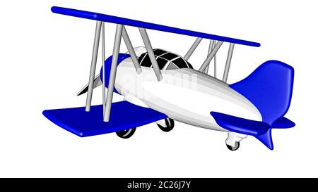 Avion sur un fond blanc. croquis biplan. Le rendu 3D Banque D'Images