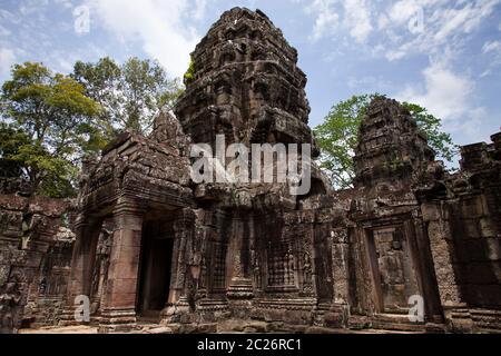 Cour du temple Banteay Kdei, temple bouddhiste, temple khmer ancien, Parc archéologique d'Angkor, Siem Reap, Cambodge, Asie du Sud-est, Asie Banque D'Images