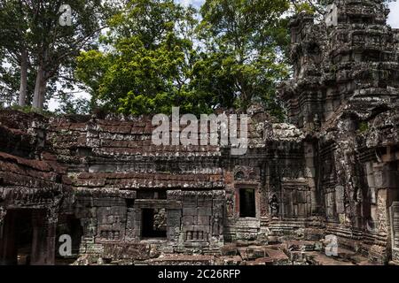 Cour du temple Banteay Kdei, temple bouddhiste, temple khmer ancien, Parc archéologique d'Angkor, Siem Reap, Cambodge, Asie du Sud-est, Asie Banque D'Images