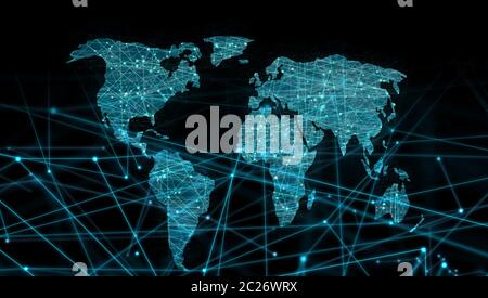 La carte mondiale des liens en pointillés, la mondialisation et l'internationalisation des concepts. Banque D'Images