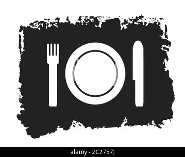 Icône du restaurant - symbole sur une texture de grunge peinte à la main noire isolée Banque D'Images