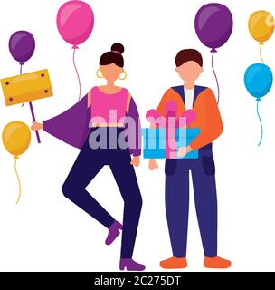 Avatar Femme Et Homme Avec Motif Cadeau Et Ballons Carte D Anniversaire Joyeux Fete Decoration Anniversaire Surprise Anniversaire Et Theme D Invitation Illustration Vectorielle Image Vectorielle Stock Alamy