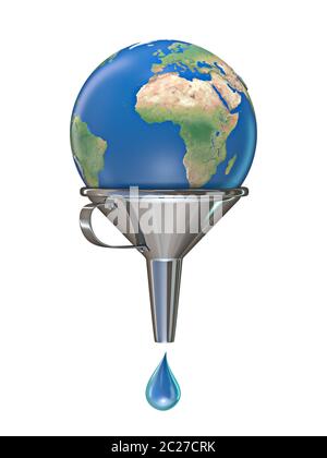 Planète Terre dans un entonnoir avec une goutte d'eau 3D Banque D'Images