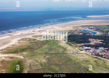 Sankt Peter-Ording, Photo aérienne du Schleswig-Holstein mer des Wadden Parc National en Allemagne Banque D'Images