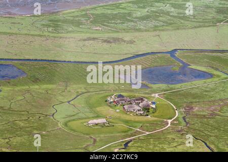 Hallig Hooge, Photo aérienne du Schleswig-Holstein mer des Wadden Parc National en Allemagne Banque D'Images