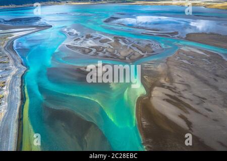 Incroyable Vue aérienne de delta, riverbed Glacier en Islande Banque D'Images