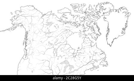 Carte mondiale du CANADA et DE LA RÉGION DE L'AMÉRIQUE DU NORD : Amérique, Canada, Groenland, Alaska. (Carte géographique). Banque D'Images