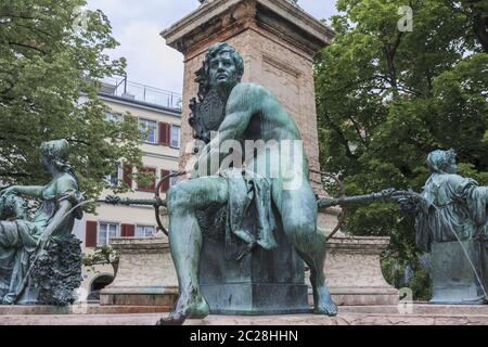 Fontaine de Lindavia, personnages de fontaine, Reichsplatz, île de Lindau, lac de Constance Banque D'Images