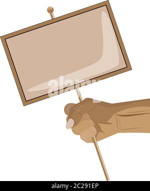 illustration vectorielle de la main d'un homme blanc tenant une affiche vide sur fond blanc Illustration de Vecteur
