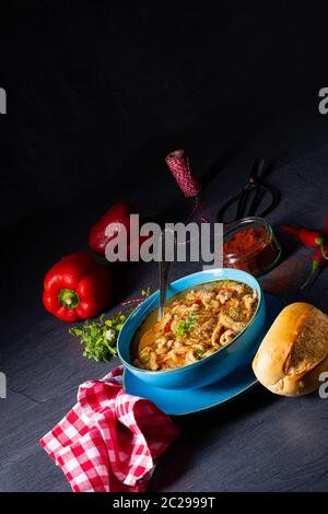 flaczki - soupe de tripe fraîche et épicée aux herbes Banque D'Images