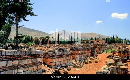 Ruines de l'antique ville Anjar en vallée de la Bekaa, Liban Banque D'Images