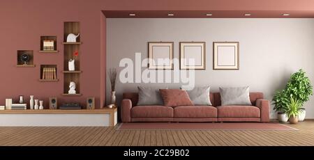 Salon moderne avec un canapé et la niche sur le mur avec étagères - le rendu 3D Banque D'Images