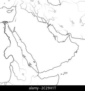 Carte du monde de LA PÉNINSULE ARABE : Moyen-Orient, Arabie Saoudite, Irak, Golfe persique, Émirats. Carte géographique. Banque D'Images