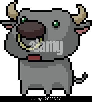 dessin animé isolé de l'art de pixel vectoriel buffalo Illustration de Vecteur