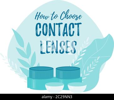 Comment choisir les lentilles de contact. Concept avec support de boîtier pour lentilles de contact. Illustration de Vecteur