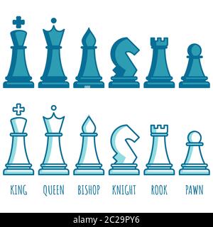 Collection de lignes d'échecs. Jeu d'icônes d'échecs. Jeu d'échecs simple et plat. Illustration de Vecteur