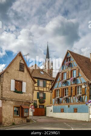 Rue de Dambach la ville, Alsace, France Banque D'Images