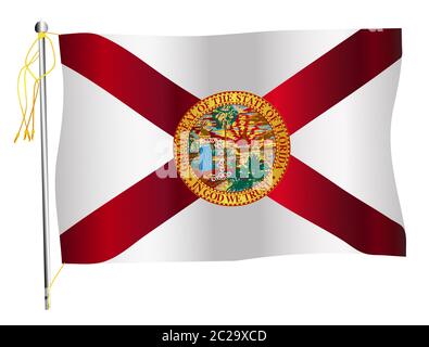 L'Etat américain de Floride drapeau qui flotte contre contre un fond blanc. Banque D'Images