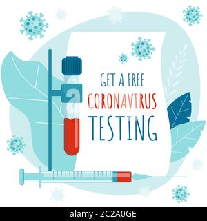 Test VIH gratuit. Affiche AIDS. Tube et seringue de test VIH. Illustration de Vecteur