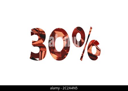 Numéro rouge coupé de 30 pour cent d'une photo avec ruban cadeau rouge Banque D'Images