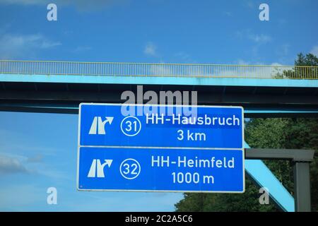 Autoroute fédérale sortie Hambourg, Heimfeld, HH, Hausbruch, 31, 32 Banque D'Images