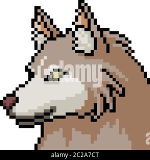 dessin animé isolé de la tête de loup de l'art de pixel vectoriel Illustration de Vecteur