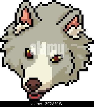 dessin animé isolé de la tête de loup de l'art de pixel vectoriel Illustration de Vecteur