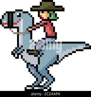 dessin animé isolé de pilote de dinosaure vector pixel art Illustration de Vecteur