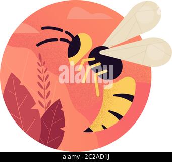 Concept horizontal de vecteur Wasp. Guêpe d'insecte Illustration de Vecteur