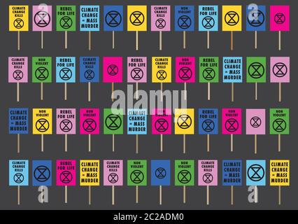 Extinction rébellion plaques de changement climatique Illustration de Vecteur