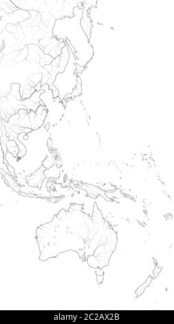 Carte du monde de l'OCÉAN PACIFIQUE côte Ouest: Australasie, Polynésie (région Asie-Pacifique). Carte géographique. Banque D'Images