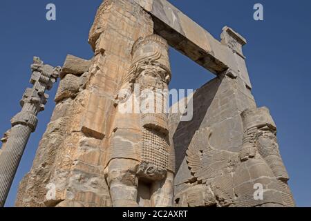 Site archéologique de l'ancienne ville persane, Persepolis, site classé au patrimoine mondial de l'UNESCO, à proximité de Shiraz, en Iran. Banque D'Images