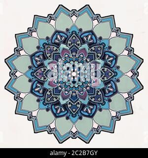 design de mandala couleur pastel dans les tons de bleu sarcelle et turquoise, création numérique Banque D'Images