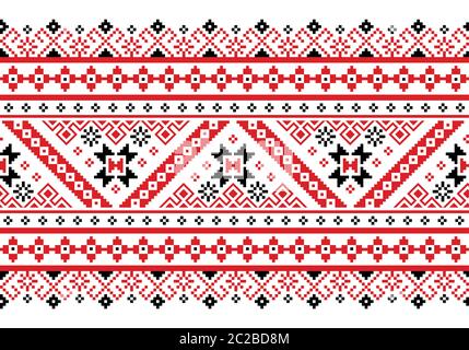 Ukrainien, biélorusse, art populaire vecteur sans couture motif en rouge et noir, incrustés par la broderie traditionnelle Vyshyvanka Illustration de Vecteur