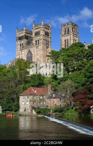 Cathédrale de Durham et Old Fulling Mill et musée d'archéologie sur le River Wear, Durham, comté de Durham, Angleterre, Royaume-Uni, Europe Banque D'Images