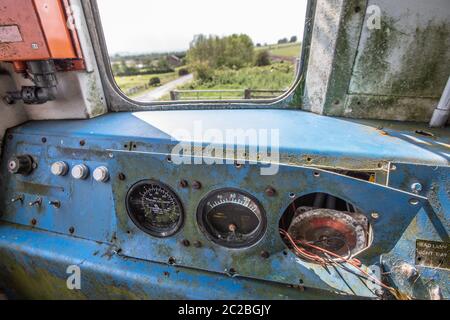 Un ancien train abandonné près de Hellifield, en Angleterre. Banque D'Images