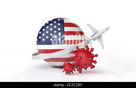 USA cononavirus Outbreak Travel concept. Rendu 3D. Banque D'Images