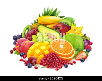 Assortiment Fruits et baies isolées sur fond blanc avec clipping path Banque D'Images