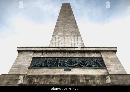 Des détails architecturaux de l'Édifice Wellington Testimonial obélisque dans le Phoenix Park de Dublin, Irlande sur une journée d'hiver Banque D'Images